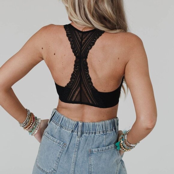 NWT Three Bird Nest Evermore Seamless Lace Racerback Bralette Black Size Small - Picture 1 of 3